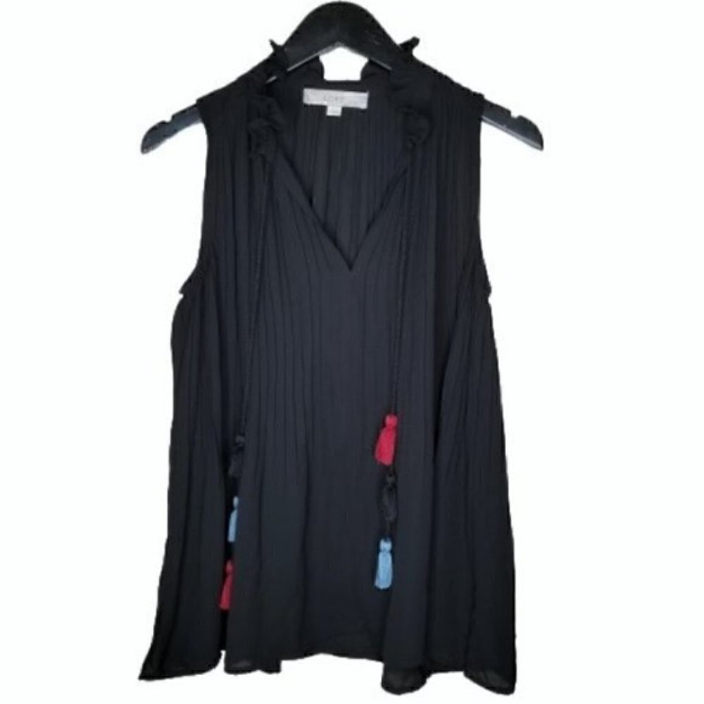 4/$25 LOFT PETITES Pleated Black Sleeveless Top